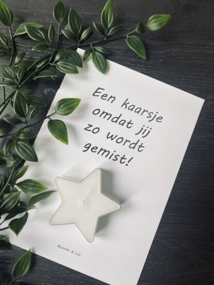 Kaarsje met tekst: Een kaarsje omdat jij zo wordt gemist!
