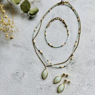 Set Amazoniet- ketting, armband en oorbellen