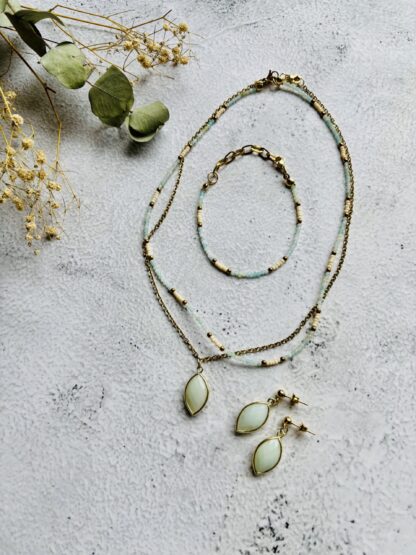 Set Amazoniet- ketting, armband en oorbellen