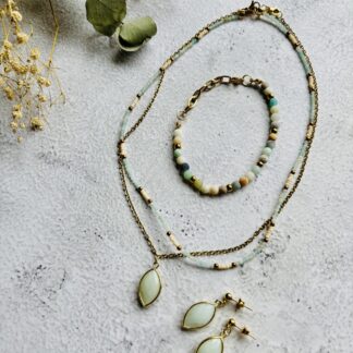 Set Amazoniet- ketting, armband en oorbellen